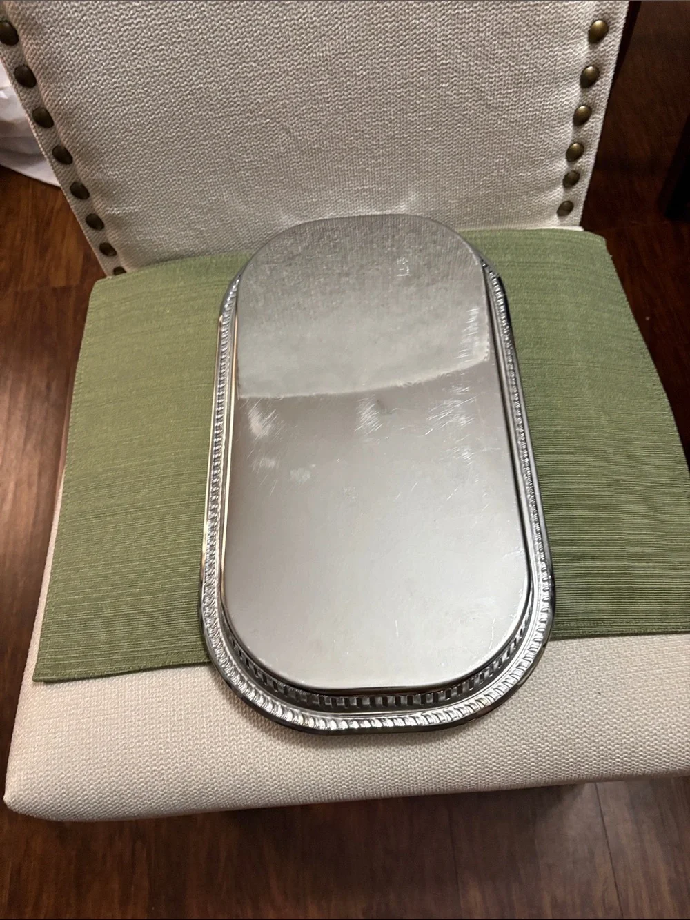 Irvinware Ornate Silver Vanity Tray with Embossed Scrollwork